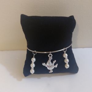 NEW Artisan  Pearl Skating Snowman Style Bangle Charm Bracelet  6"- 7.5.